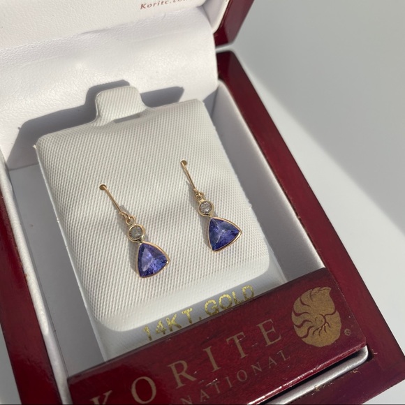 SOLD|14k Gold Diamond & Tanzanite Earrings - Picture 3 of 4